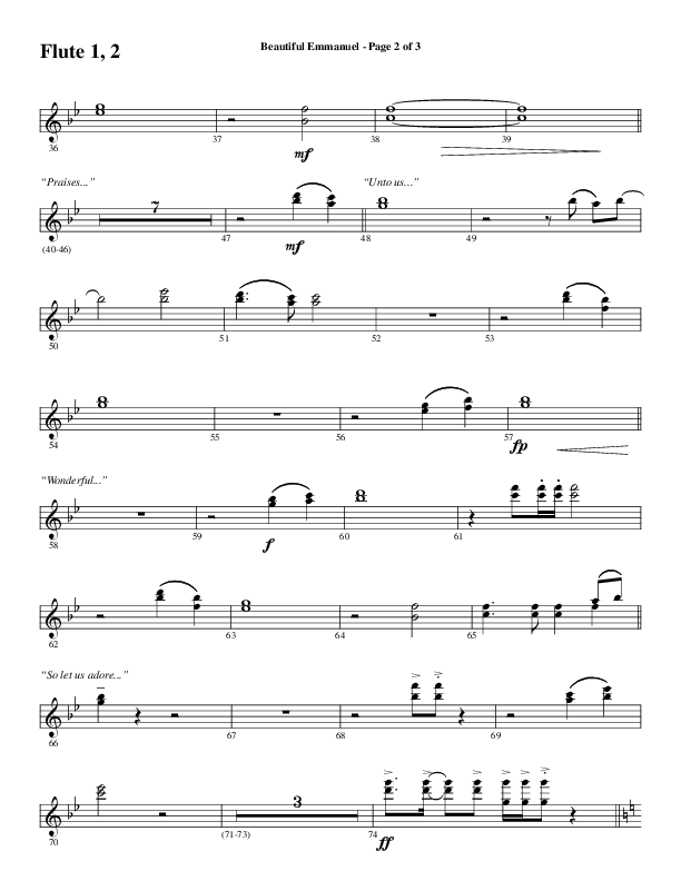 Beautiful Emmanuel (Choral Anthem SATB) Flute 1/2 (Word Music Choral / Arr. Russell Mauldin)