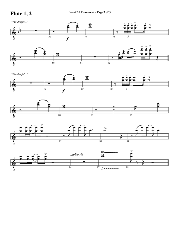 Beautiful Emmanuel (Choral Anthem SATB) Flute 1/2 (Word Music Choral / Arr. Russell Mauldin)