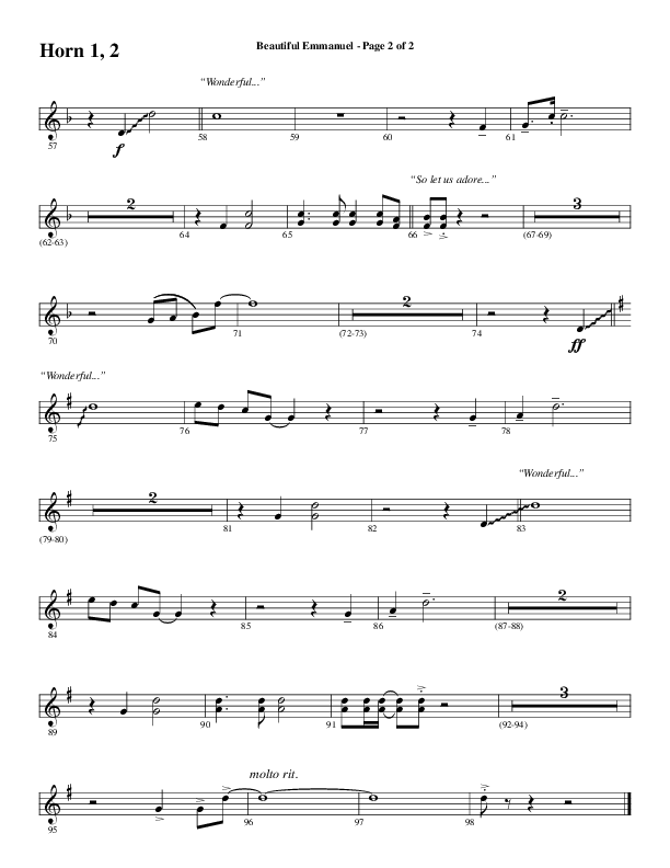 Beautiful Emmanuel (Choral Anthem SATB) French Horn 1/2 (Word Music Choral / Arr. Russell Mauldin)