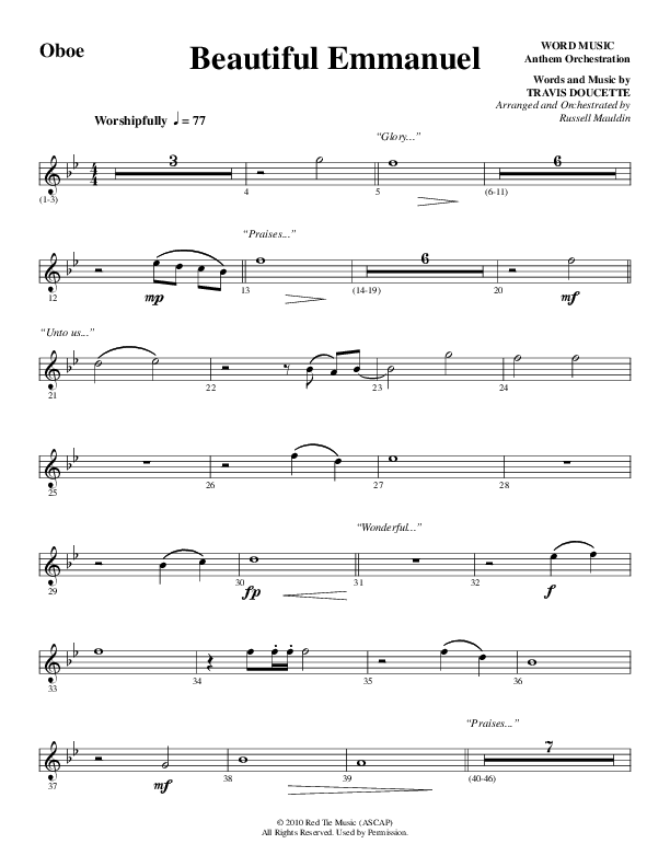 Beautiful Emmanuel (Choral Anthem SATB) Oboe (Word Music Choral / Arr. Russell Mauldin)
