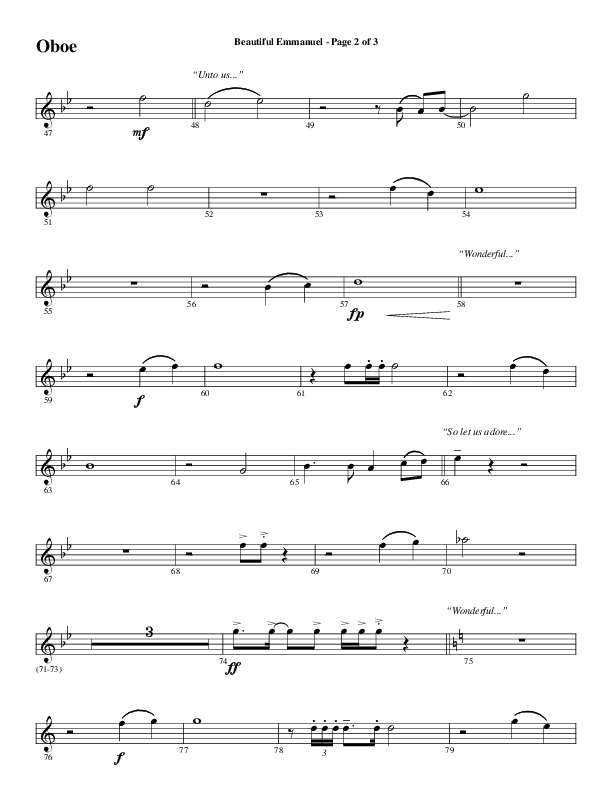 Beautiful Emmanuel (Choral Anthem SATB) Oboe (Word Music Choral / Arr. Russell Mauldin)