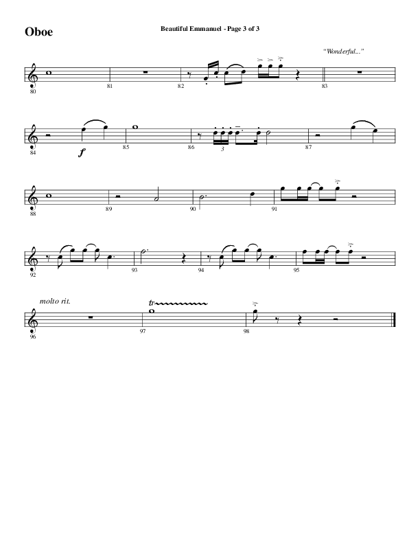Beautiful Emmanuel (Choral Anthem SATB) Oboe (Word Music Choral / Arr. Russell Mauldin)