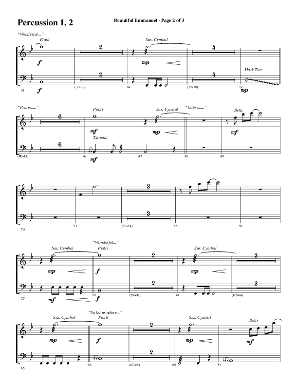Beautiful Emmanuel (Choral Anthem SATB) Percussion 1/2 (Word Music Choral / Arr. Russell Mauldin)