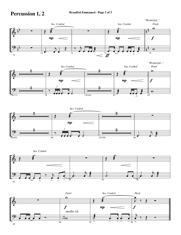 Beautiful Emmanuel (Choral Anthem SATB) Percussion 1/2 (Word Music Choral / Arr. Russell Mauldin)