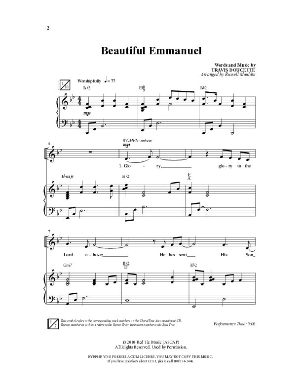 Beautiful Emmanuel (Choral Anthem SATB) Anthem (SATB/Piano) (Word Music Choral / Arr. Russell Mauldin)