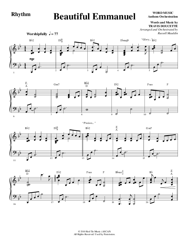 Beautiful Emmanuel (Choral Anthem SATB) Rhythm Chart (Word Music Choral / Arr. Russell Mauldin)