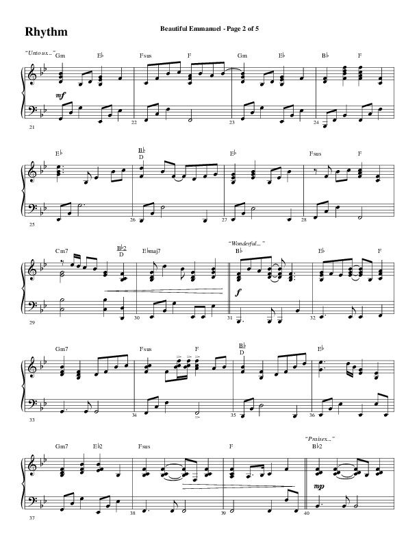 Beautiful Emmanuel (Choral Anthem SATB) Rhythm Chart (Word Music Choral / Arr. Russell Mauldin)