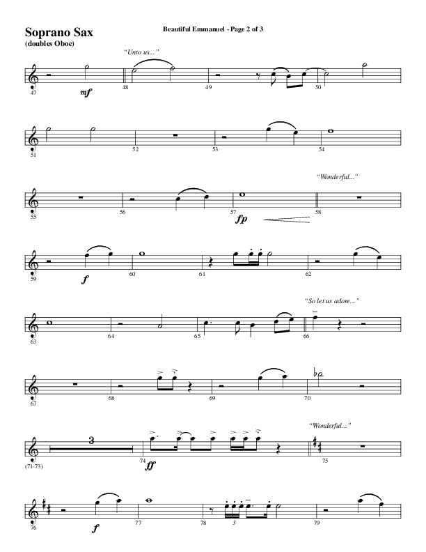 Beautiful Emmanuel (Choral Anthem SATB) Soprano Sax (Word Music Choral / Arr. Russell Mauldin)