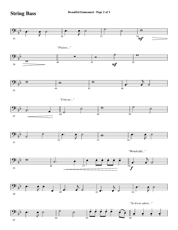 Beautiful Emmanuel (Choral Anthem SATB) String Bass (Word Music Choral / Arr. Russell Mauldin)