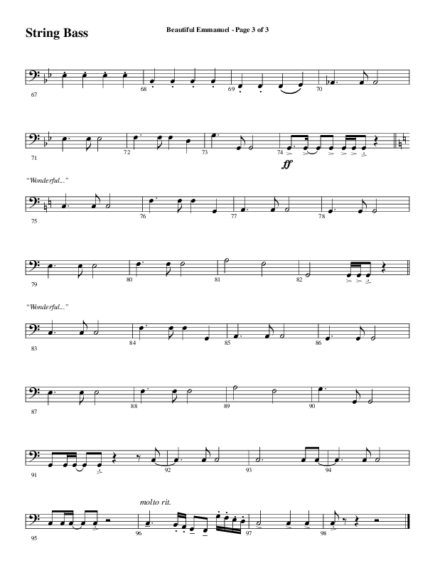 Beautiful Emmanuel (Choral Anthem SATB) String Bass (Word Music Choral / Arr. Russell Mauldin)