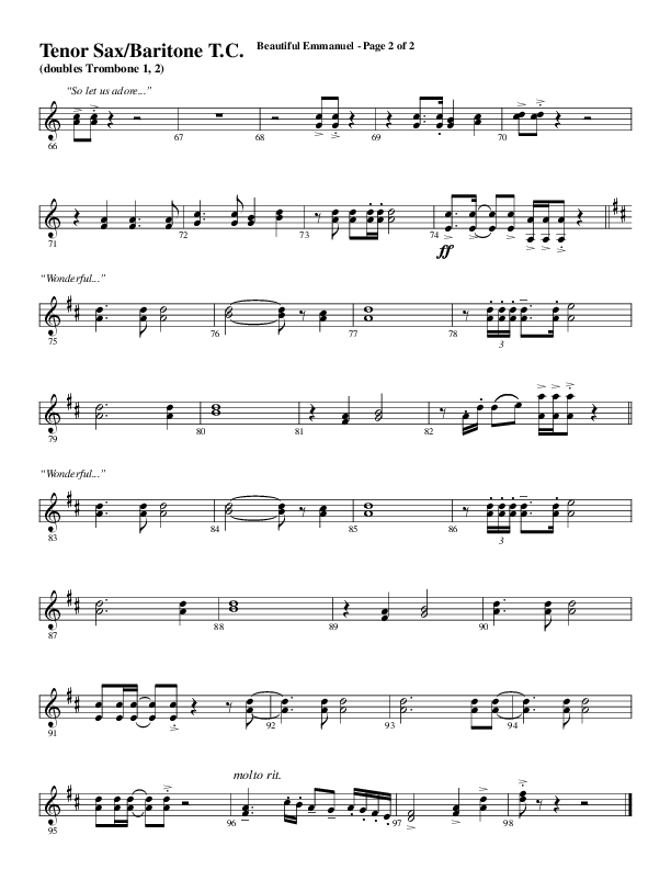 Beautiful Emmanuel (Choral Anthem SATB) Tenor Sax/Baritone T.C. (Word Music Choral / Arr. Russell Mauldin)