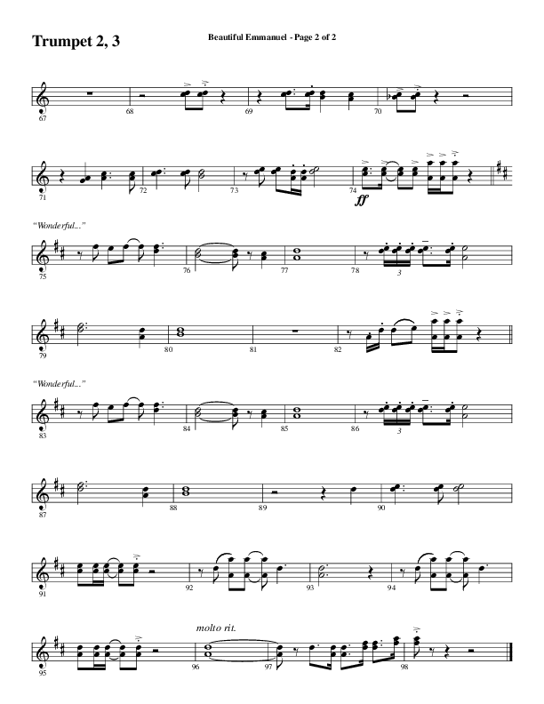 Beautiful Emmanuel (Choral Anthem SATB) Trumpet 2/3 (Word Music Choral / Arr. Russell Mauldin)
