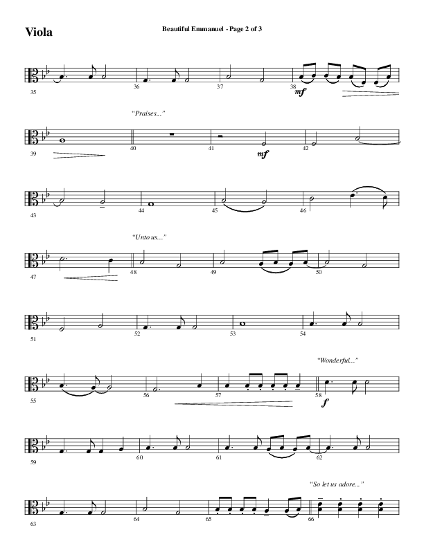 Beautiful Emmanuel (Choral Anthem SATB) Viola (Word Music Choral / Arr. Russell Mauldin)