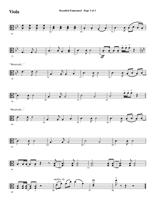 Beautiful Emmanuel (Choral Anthem SATB) Viola (Word Music Choral / Arr. Russell Mauldin)
