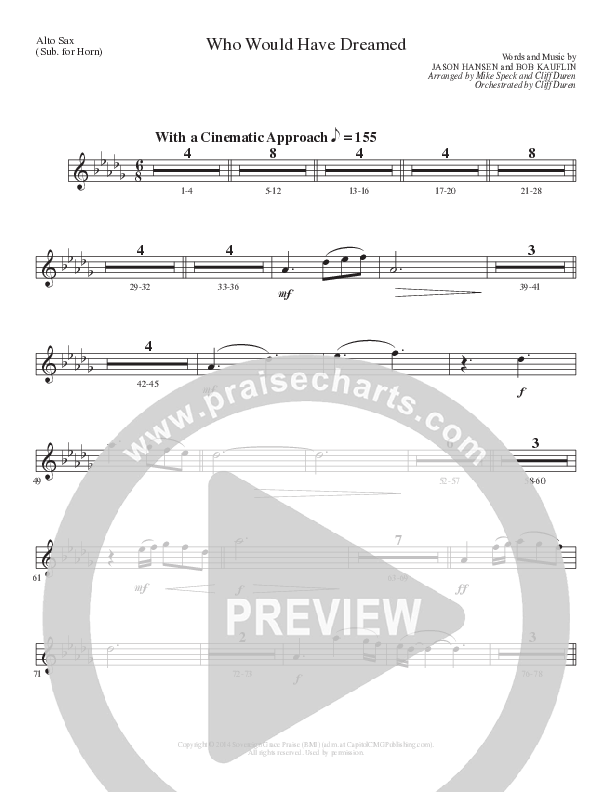 Who Would Have Dreamed (Choral Anthem SATB) Alto Sax (Lillenas Choral / Arr. Cliff Duren / Arr. Mike Speck)