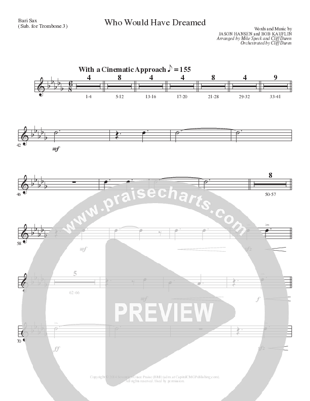 Who Would Have Dreamed (Choral Anthem SATB) Bari Sax (Lillenas Choral / Arr. Cliff Duren / Arr. Mike Speck)