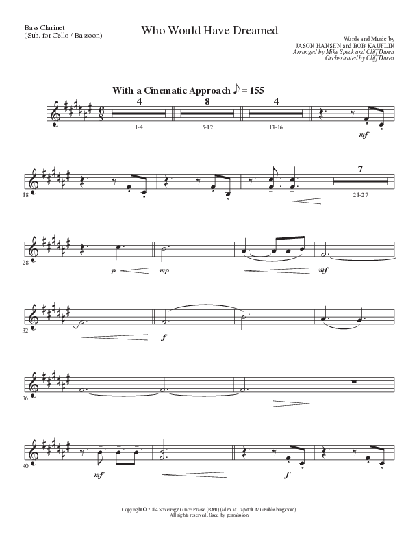 Who Would Have Dreamed (Choral Anthem SATB) Bass Clarinet (Lillenas Choral / Arr. Cliff Duren / Arr. Mike Speck)