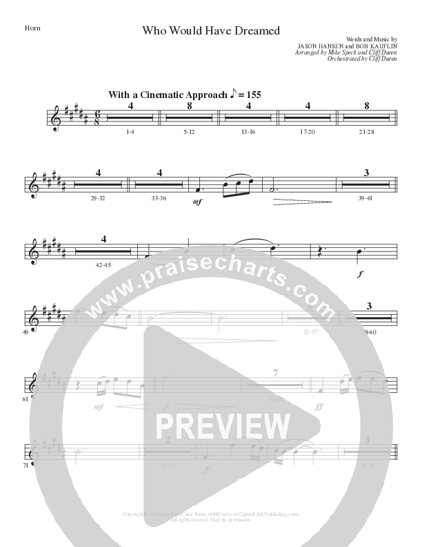 Who Would Have Dreamed (Choral Anthem SATB) French Horn (Lillenas Choral / Arr. Cliff Duren / Arr. Mike Speck)