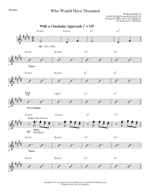 Who Would Have Dreamed (Choral Anthem SATB) Rhythm Chart (Lillenas Choral / Arr. Cliff Duren / Arr. Mike Speck)