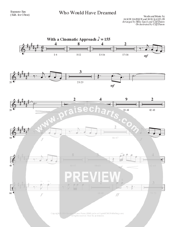 Who Would Have Dreamed (Choral Anthem SATB) Soprano Sax (Lillenas Choral / Arr. Cliff Duren / Arr. Mike Speck)