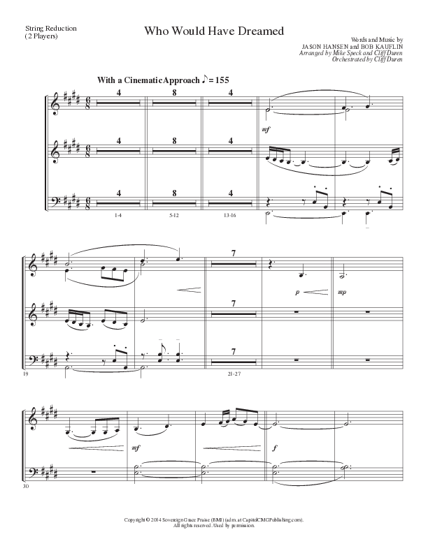 Who Would Have Dreamed (Choral Anthem SATB) String Reduction (Lillenas Choral / Arr. Cliff Duren / Arr. Mike Speck)