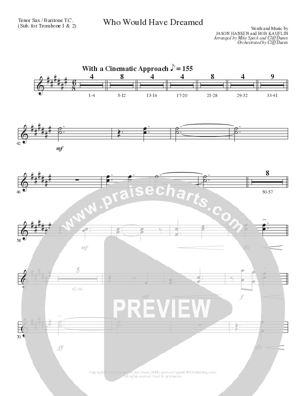 Who Would Have Dreamed (Choral Anthem SATB) Tenor Sax/Baritone T.C. (Lillenas Choral / Arr. Cliff Duren / Arr. Mike Speck)