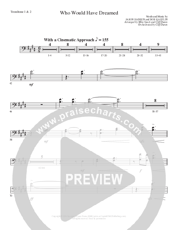 Who Would Have Dreamed (Choral Anthem SATB) Trombone 1/2 (Lillenas Choral / Arr. Cliff Duren / Arr. Mike Speck)