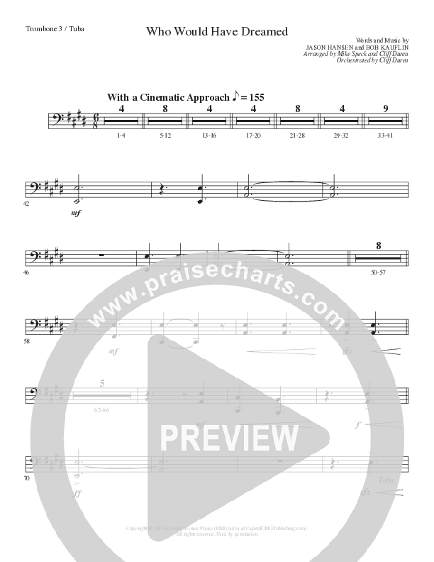 Who Would Have Dreamed (Choral Anthem SATB) Trombone 3/Tuba (Lillenas Choral / Arr. Cliff Duren / Arr. Mike Speck)