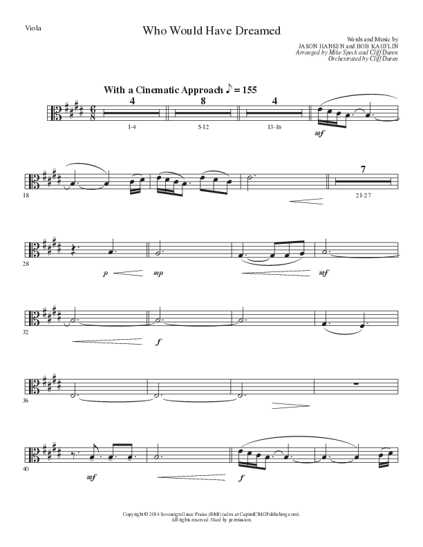 Who Would Have Dreamed (Choral Anthem SATB) Viola (Lillenas Choral / Arr. Cliff Duren / Arr. Mike Speck)