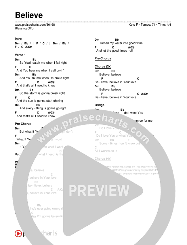 Believe Chords & Lyrics (Blessing Offor)