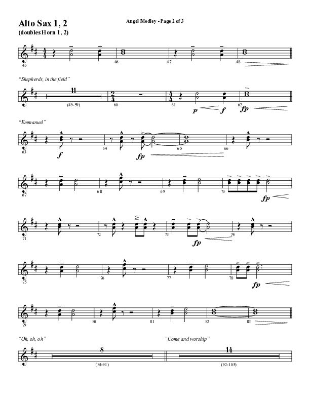 Angel Medley (Choral Anthem SATB) Alto Sax 1/2 (Word Music Choral / Arr. Marty Hamby)