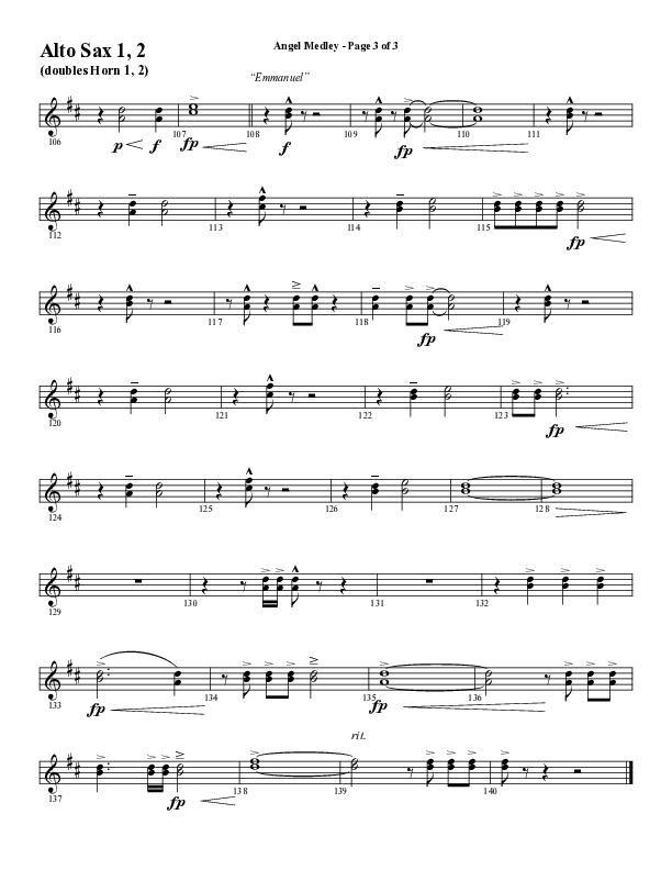 Angel Medley (Choral Anthem SATB) Alto Sax 1/2 (Word Music Choral / Arr. Marty Hamby)