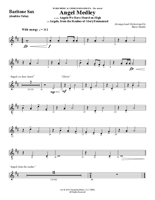 Angel Medley (Choral Anthem SATB) Bari Sax (Word Music Choral / Arr. Marty Hamby)