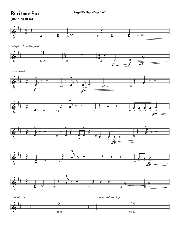 Angel Medley (Choral Anthem SATB) Bari Sax (Word Music Choral / Arr. Marty Hamby)