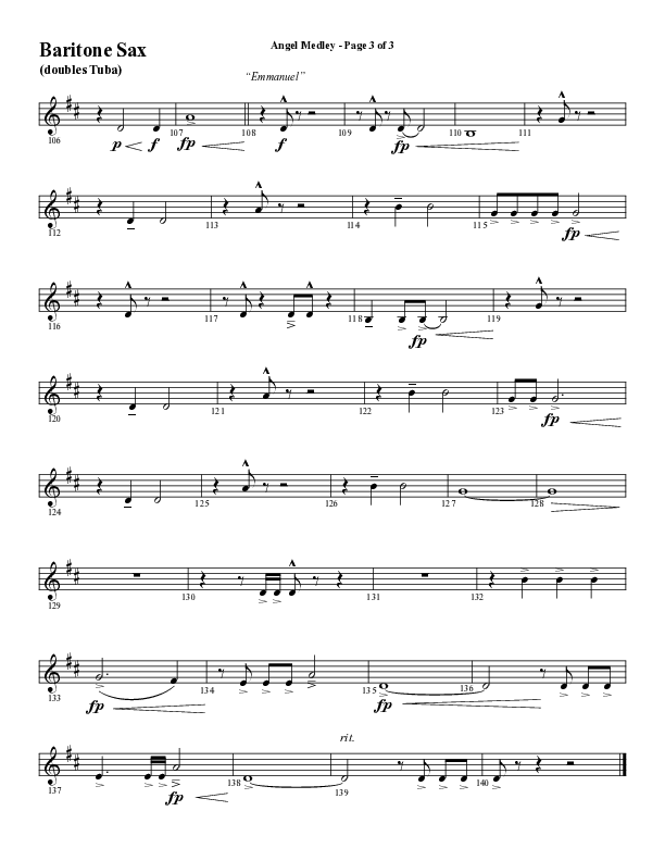 Angel Medley (Choral Anthem SATB) Bari Sax (Word Music Choral / Arr. Marty Hamby)
