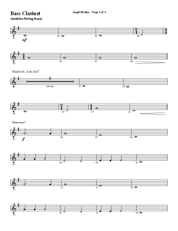 Angel Medley (Choral Anthem SATB) Bass Clarinet (Word Music Choral / Arr. Marty Hamby)