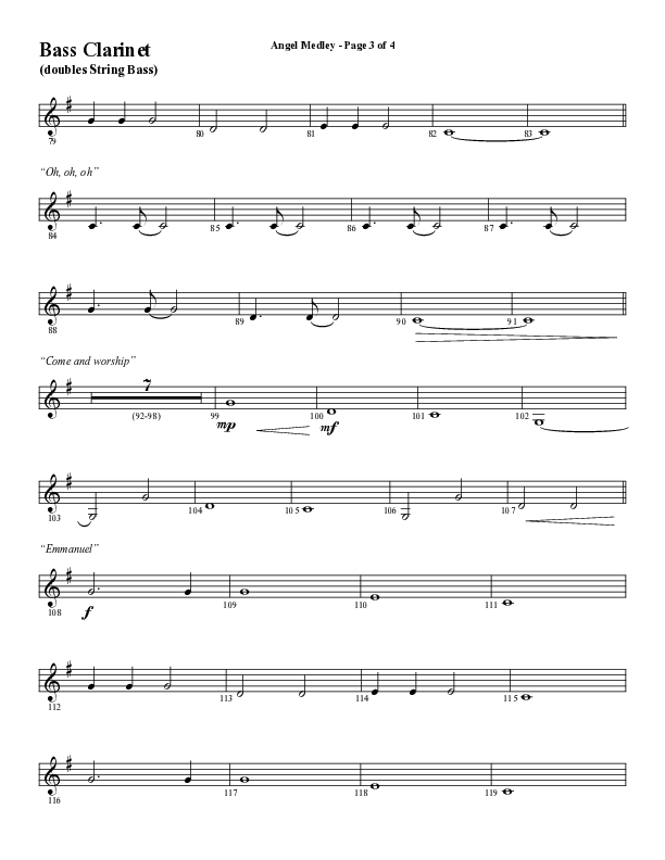 Angel Medley (Choral Anthem SATB) Bass Clarinet (Word Music Choral / Arr. Marty Hamby)