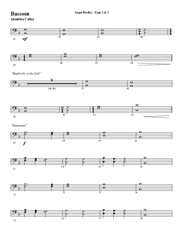 Angel Medley (Choral Anthem SATB) Bassoon (Word Music Choral / Arr. Marty Hamby)