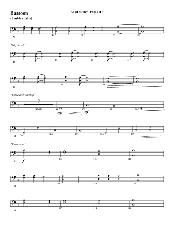 Angel Medley (Choral Anthem SATB) Bassoon (Word Music Choral / Arr. Marty Hamby)