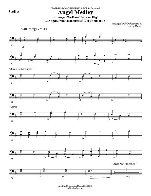 Angel Medley (Choral Anthem SATB) Cello (Word Music Choral / Arr. Marty Hamby)