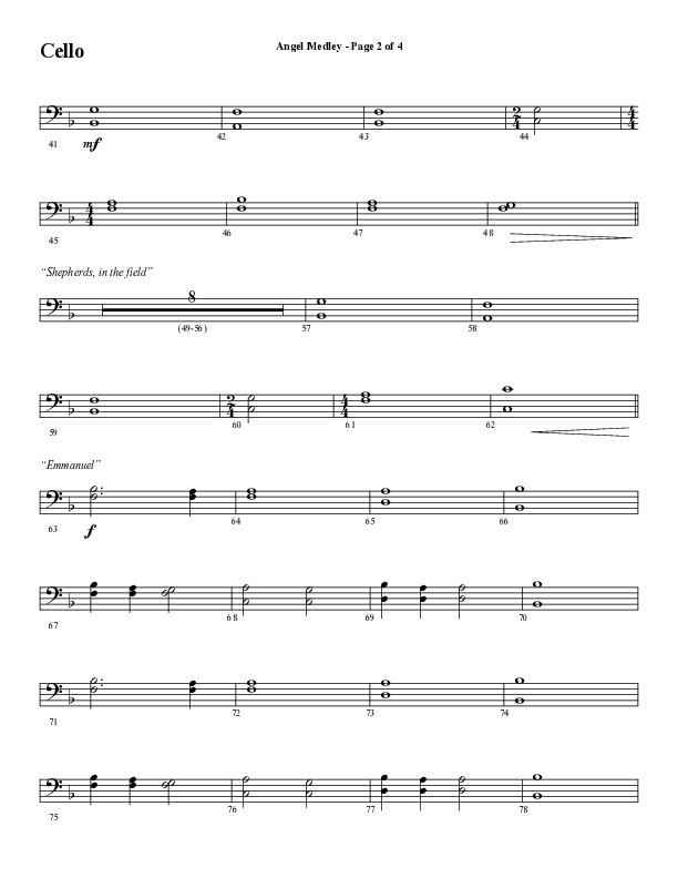 Angel Medley (Choral Anthem SATB) Cello (Word Music Choral / Arr. Marty Hamby)