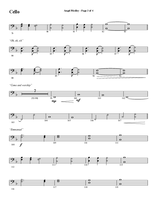 Angel Medley (Choral Anthem SATB) Cello (Word Music Choral / Arr. Marty Hamby)