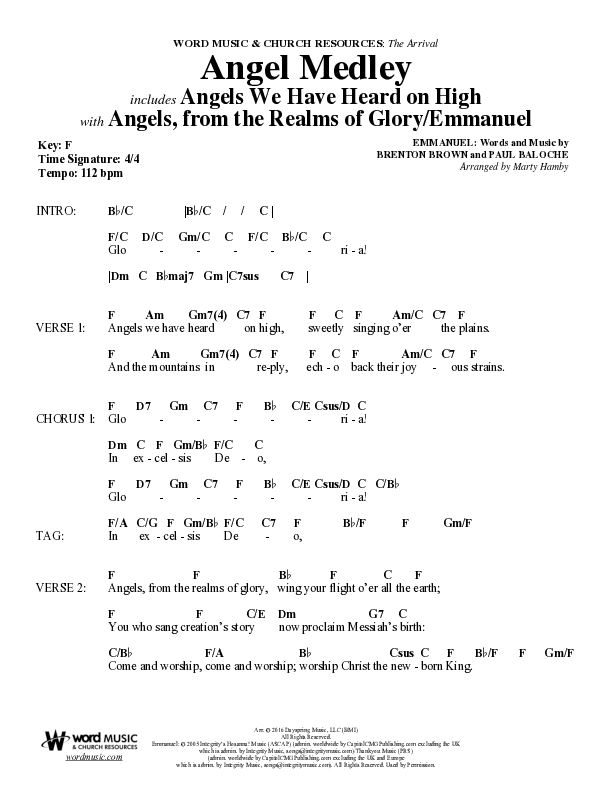 Angel Medley (Choral Anthem SATB) Chord Chart (Word Music Choral / Arr. Marty Hamby)
