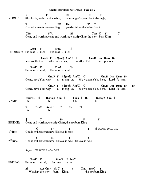 Angel Medley (Choral Anthem SATB) Chord Chart (Word Music Choral / Arr. Marty Hamby)
