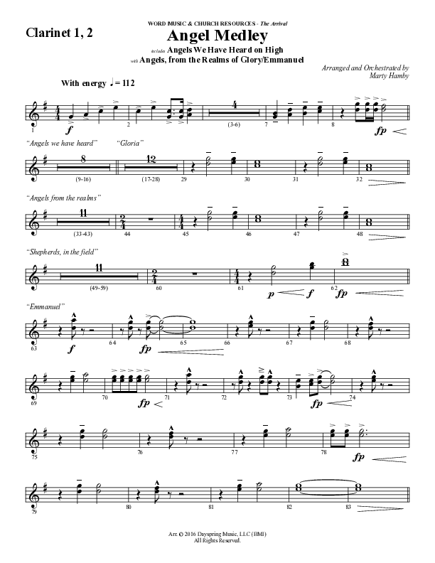 Angel Medley (Choral Anthem SATB) Clarinet 1/2 (Word Music Choral / Arr. Marty Hamby)