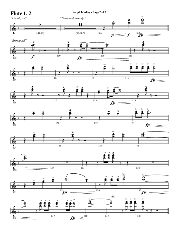 Angel Medley (Choral Anthem SATB) Flute 1/2 (Word Music Choral / Arr. Marty Hamby)