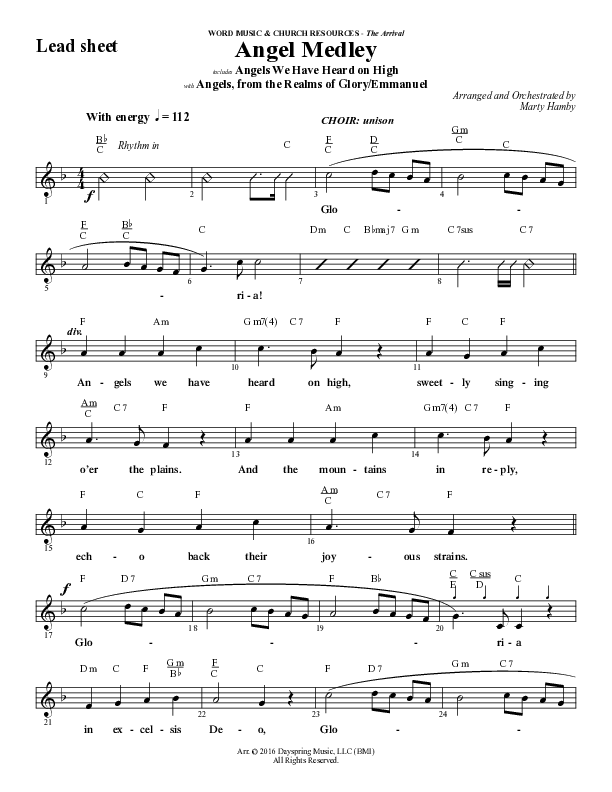 Angel Medley (Choral Anthem SATB) Lead Sheet (Melody) (Word Music Choral / Arr. Marty Hamby)