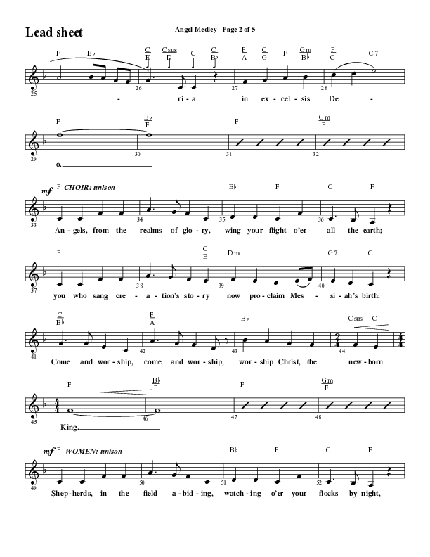 Angel Medley (Choral Anthem SATB) Lead Sheet (Melody) (Word Music Choral / Arr. Marty Hamby)