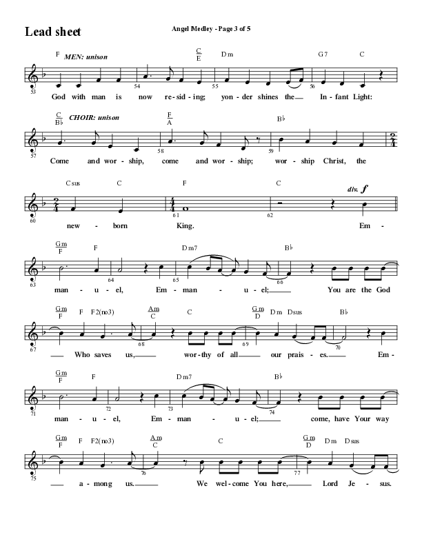 Angel Medley (Choral Anthem SATB) Lead Sheet (Melody) (Word Music Choral / Arr. Marty Hamby)