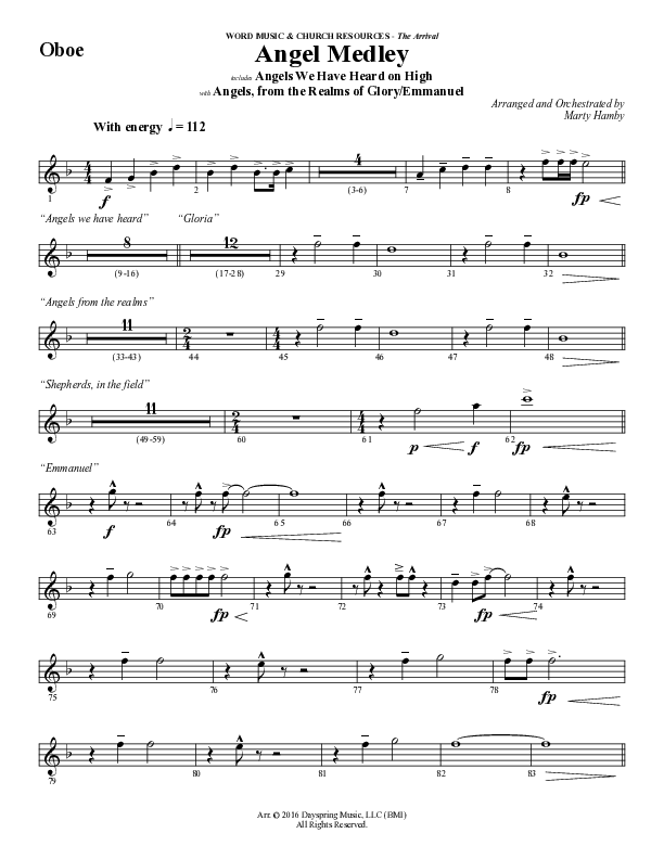 Angel Medley (Choral Anthem SATB) Oboe (Word Music Choral / Arr. Marty Hamby)